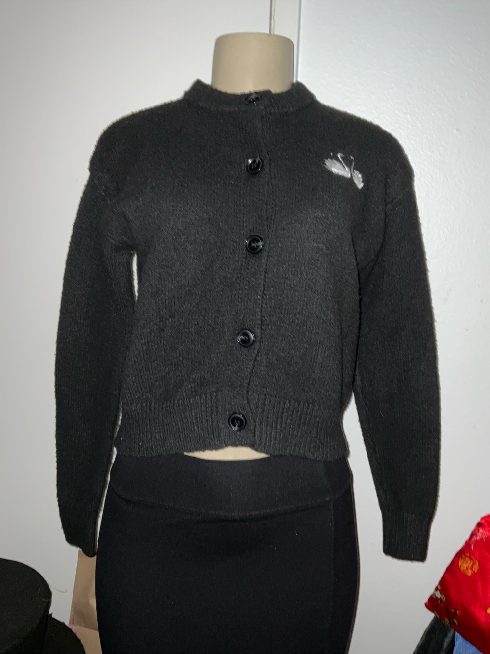Hazel Moon Women's Black Button-Up swan embroidery Sweater size S